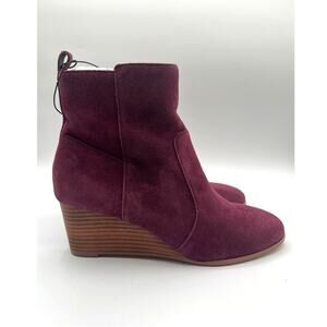 Violet & Red Jay Jay Suede Zip Wedge Heel Bootie Burgundy Red Women's Size 10M